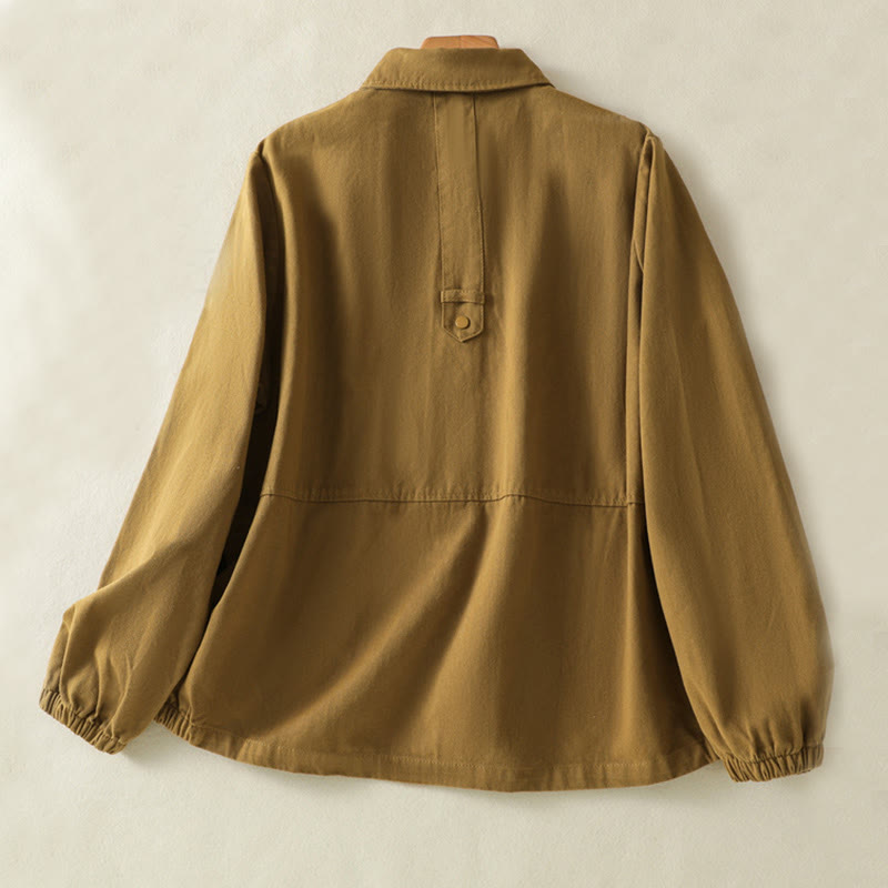 Buddha Stones Plain Button Design Stand Collar Women's Cotton Jacket - image 27