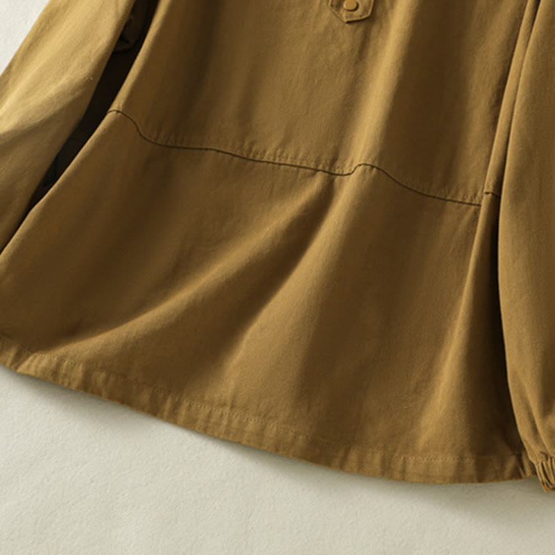 Buddha Stones Plain Button Design Stand Collar Women's Cotton Jacket - image 31