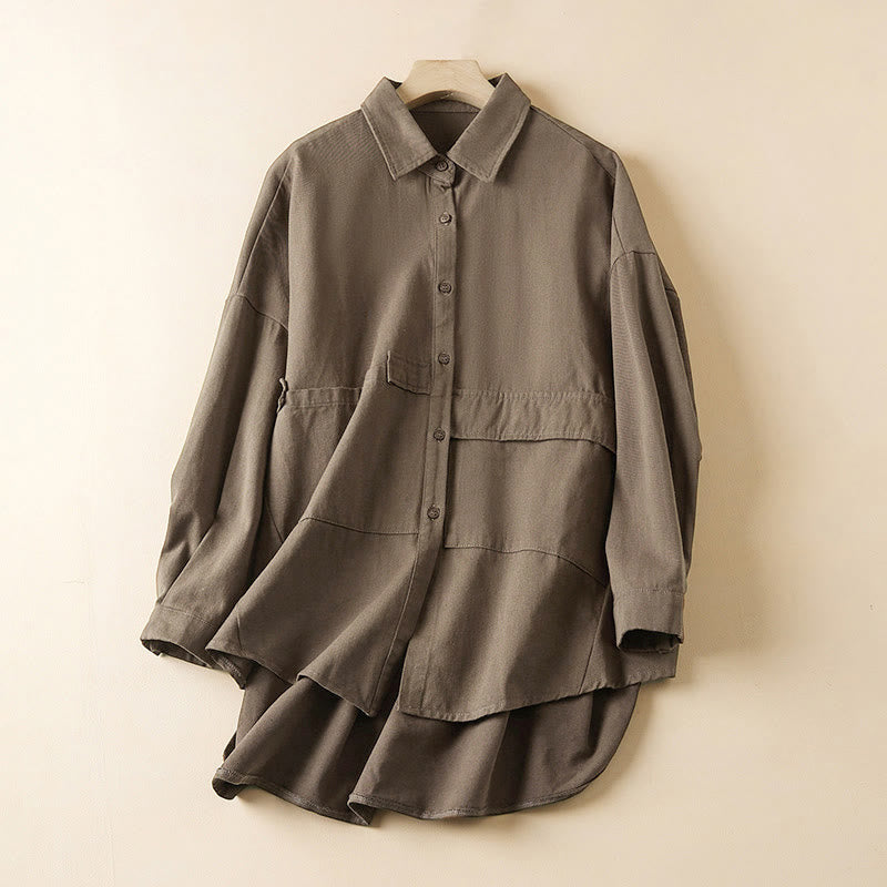 Buddha Stones Fall Irregular Design Long Sleeve Women's Cotton Linen Lapel Jacket With Pockets - Tan - US14,UK/AU18,EU46 (2XL) - image 13