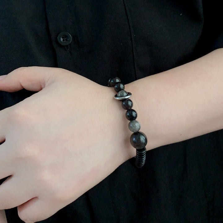 Buddha Stones Silver Sheen Obsidian Coconut Shell Protection Bracelet - image 8