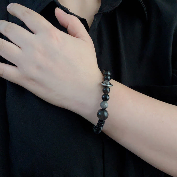 Buddha Stones Silver Sheen Obsidian Coconut Shell Protection Bracelet - image 9