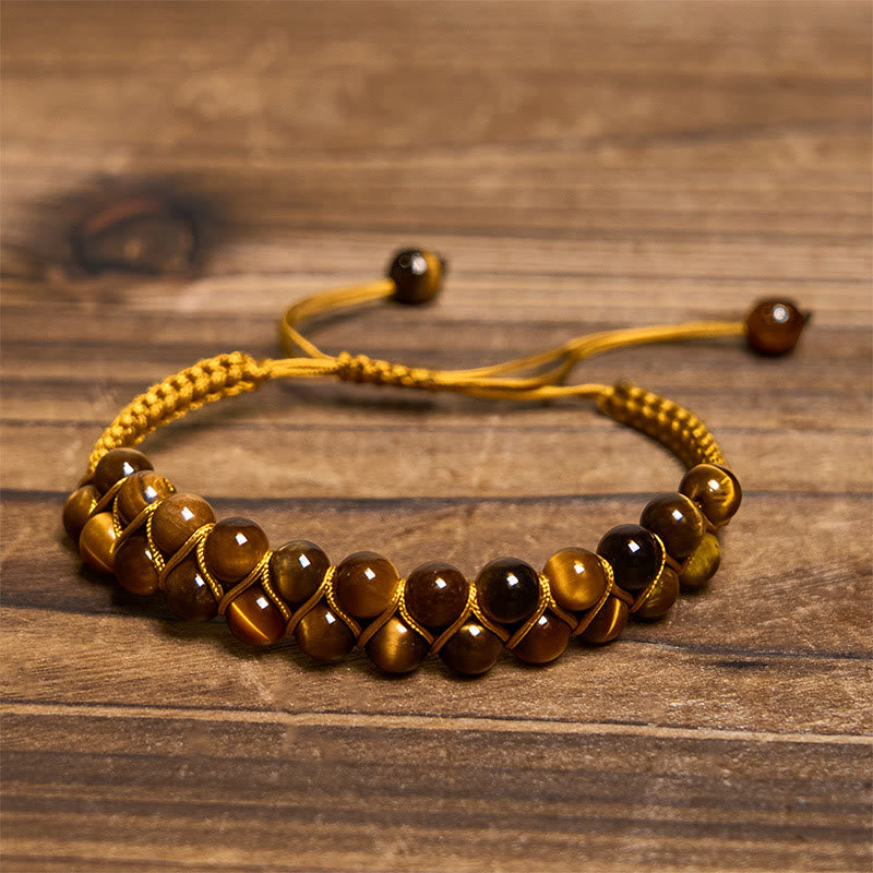 Buddha Stones Natural Tiger Eye Cinnabar Hand-woven Double Row Beads Protection Bracelet - image 1