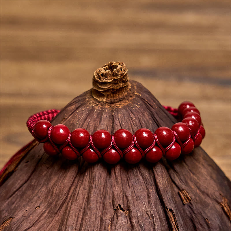 Buddha Stones Natural Tiger Eye Cinnabar Hand-woven Double Row Beads Protection Bracelet - Cinnabar(Wrist Circumference: 14-24cm) - image 6