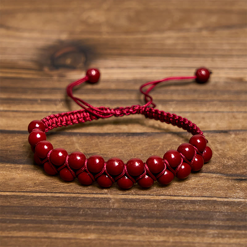 Buddha Stones Natural Tiger Eye Cinnabar Hand-woven Double Row Beads Protection Bracelet - image 7