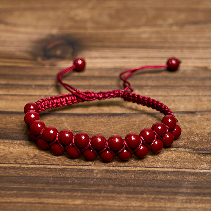 Buddha Stones Natural Tiger Eye Cinnabar Hand-woven Double Row Beads Protection Bracelet - image 7