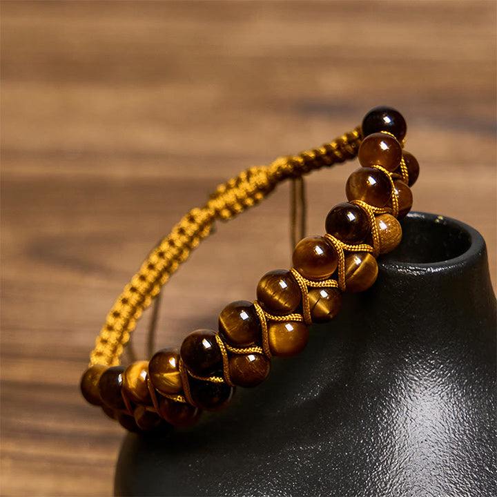 Buddha Stones Natural Tiger Eye Cinnabar Hand-woven Double Row Beads Protection Bracelet - image 2