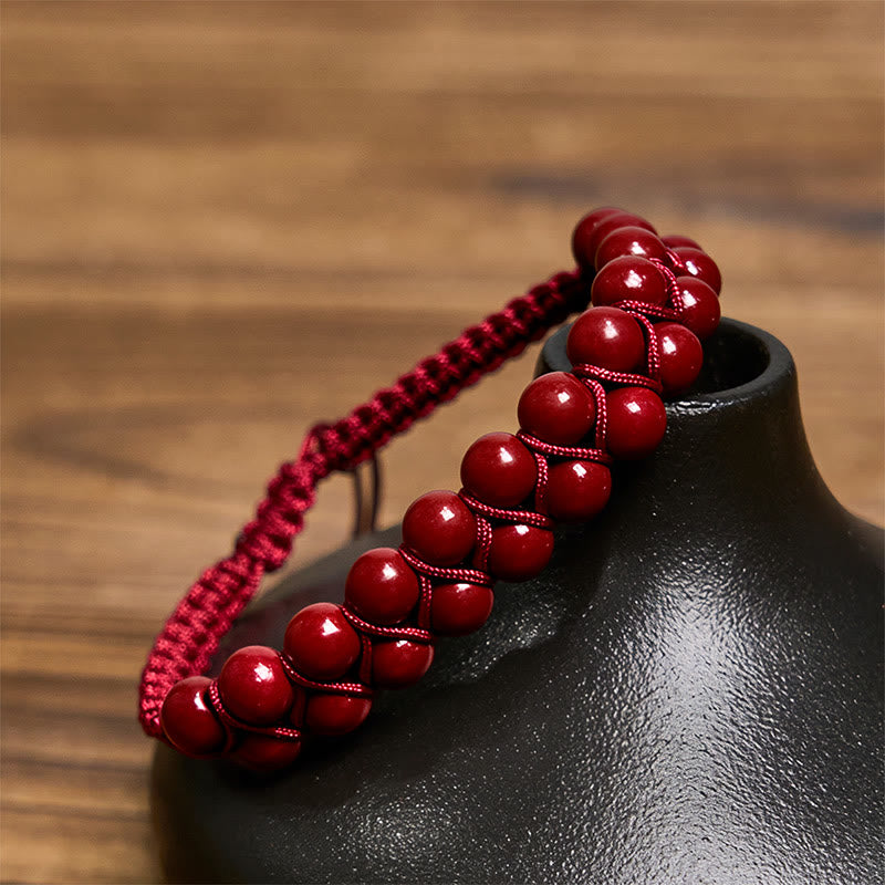 Buddha Stones Natural Tiger Eye Cinnabar Hand-woven Double Row Beads Protection Bracelet - image 8