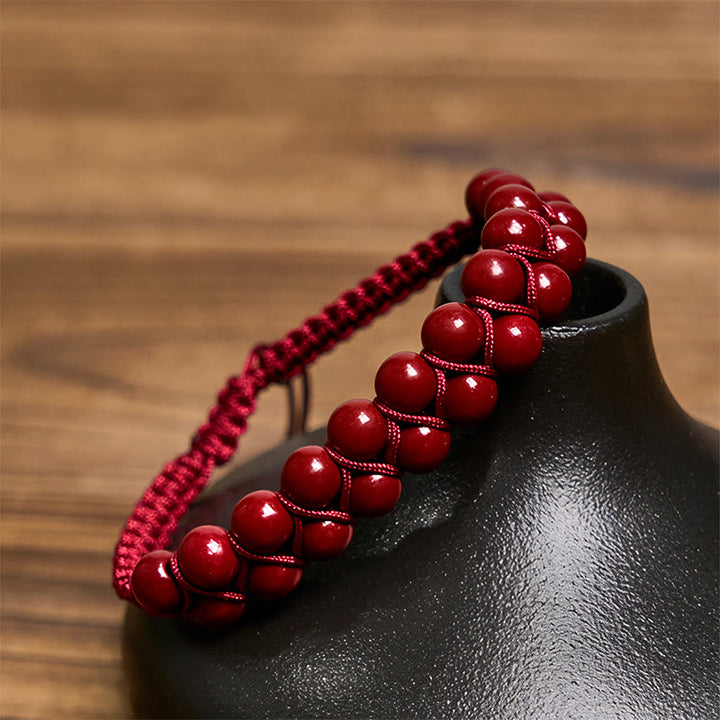 Buddha Stones Natural Tiger Eye Cinnabar Hand-woven Double Row Beads Protection Bracelet - image 8