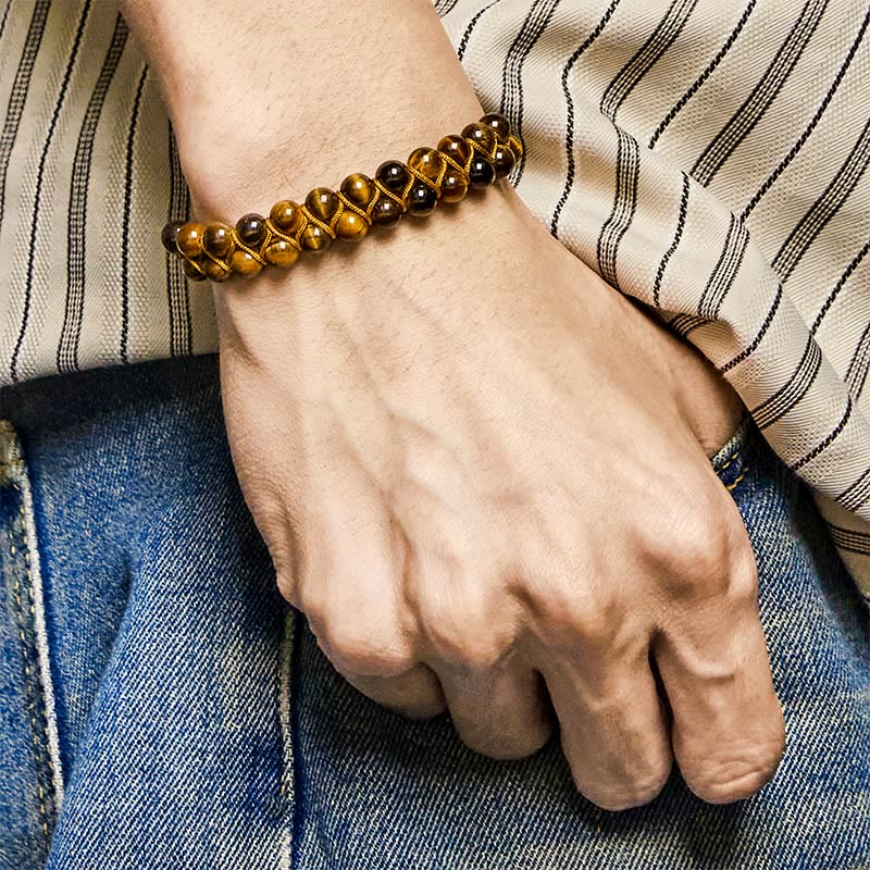 Buddha Stones Natural Tiger Eye Cinnabar Hand-woven Double Row Beads Protection Bracelet - image 3