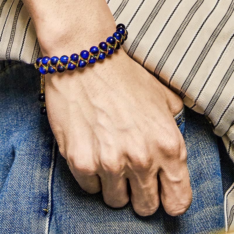 Buddha Stones Natural Blue Tiger Eye Hand-woven Colored Rope Double Row Beads Balance Bracelet - image 3