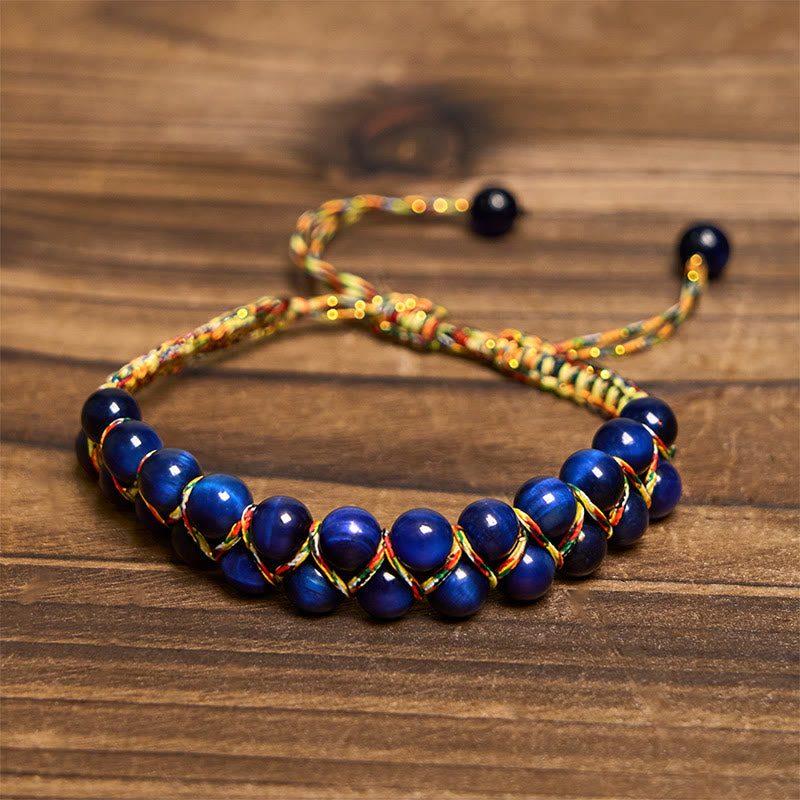 Buddha Stones Natural Blue Tiger Eye Hand-woven Colored Rope Double Row Beads Balance Bracelet - image 1