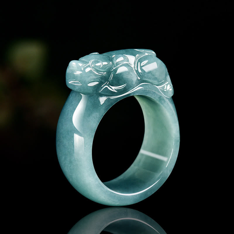 Buddha Stones Fengshui Wealth Prosperity Jade PiXiu Luck Ring - 20mm - image 0