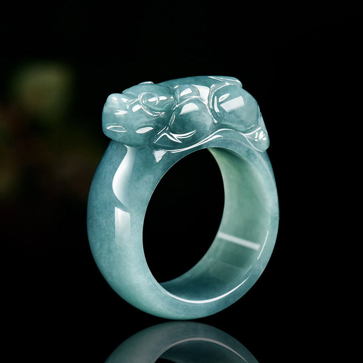 Buddha Stones Fengshui Wealth Prosperity Jade PiXiu Luck Ring - 20mm - image 0