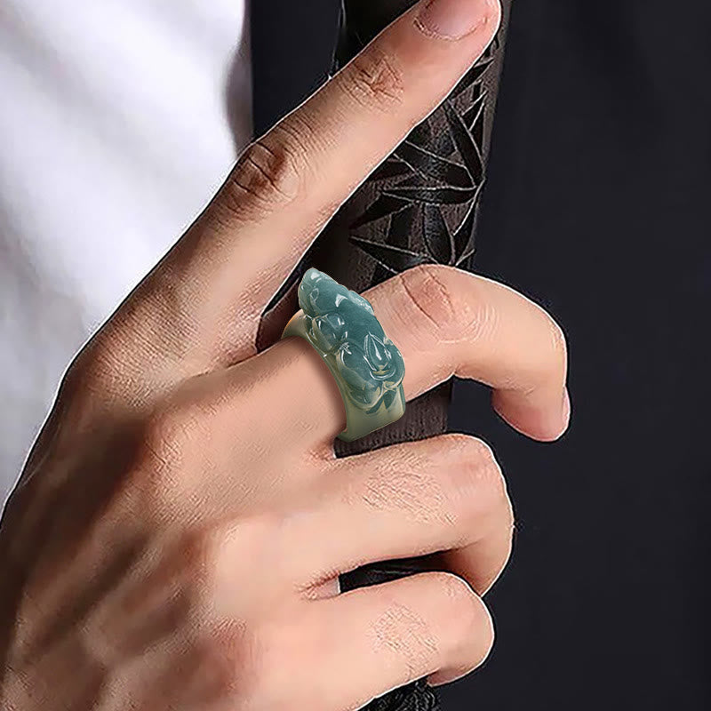 Buddha Stones Fengshui Wealth Prosperity Jade PiXiu Luck Ring - image 4