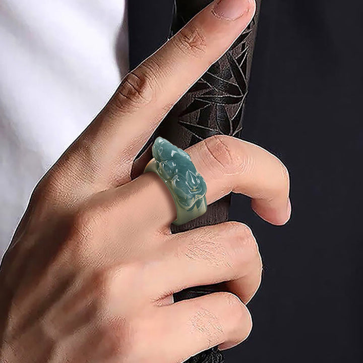 Buddha Stones Fengshui Wealth Prosperity Jade PiXiu Luck Ring - image 4