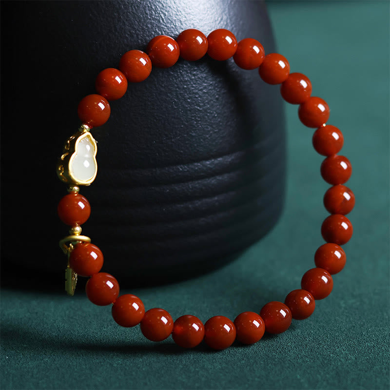 Buddha Stones Natural South Red Agate Hetian Jade Gourd Positive Bracelet - image 2