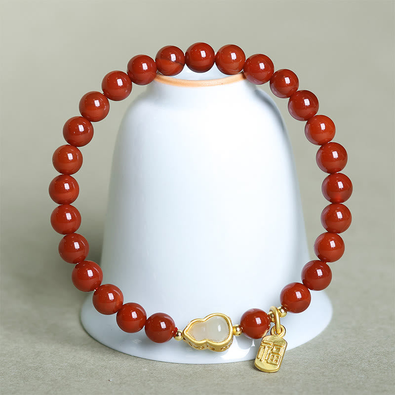 Buddha Stones Natural South Red Agate Hetian Jade Gourd Positive Bracelet - image 3