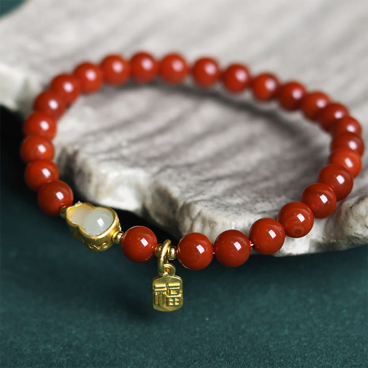 Buddha Stones Natural South Red Agate Hetian Jade Gourd Positive Bracelet - image 1