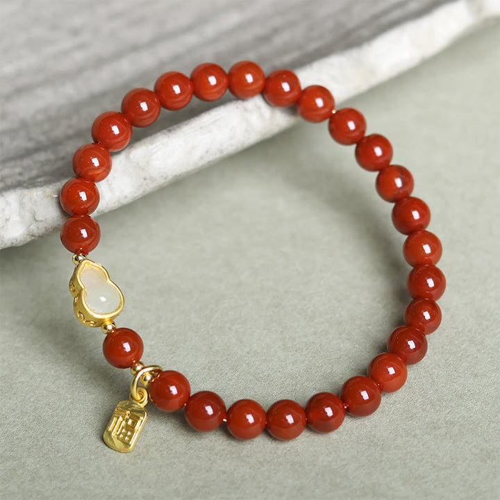Buddha Stones Natural South Red Agate Hetian Jade Gourd Positive Bracelet - image 7