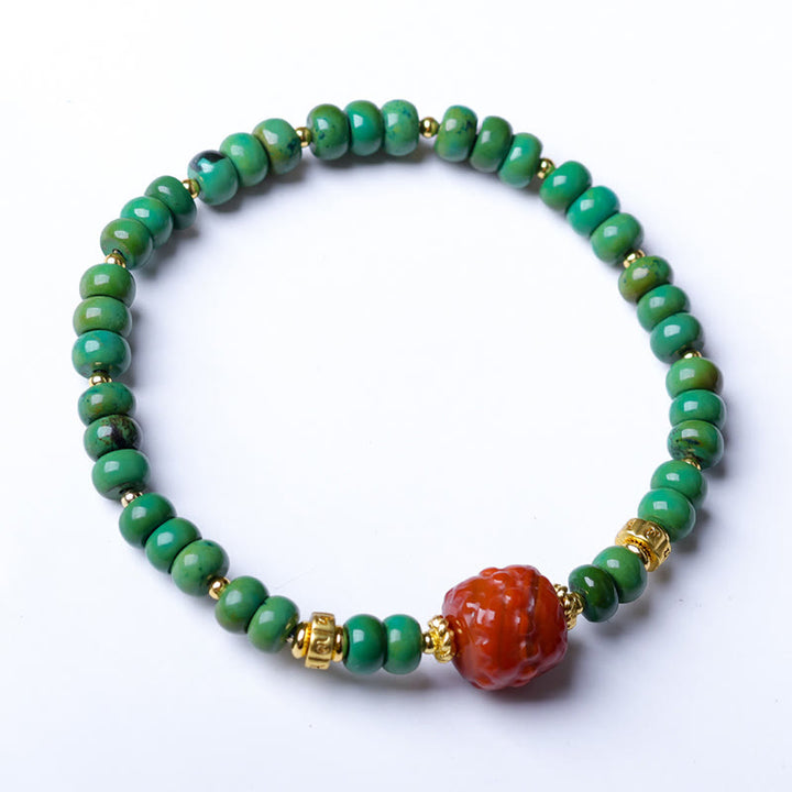 Buddha Stones Tibetan Turquoise Beads South Red Agate Lotus Balance Bracelet - image 9