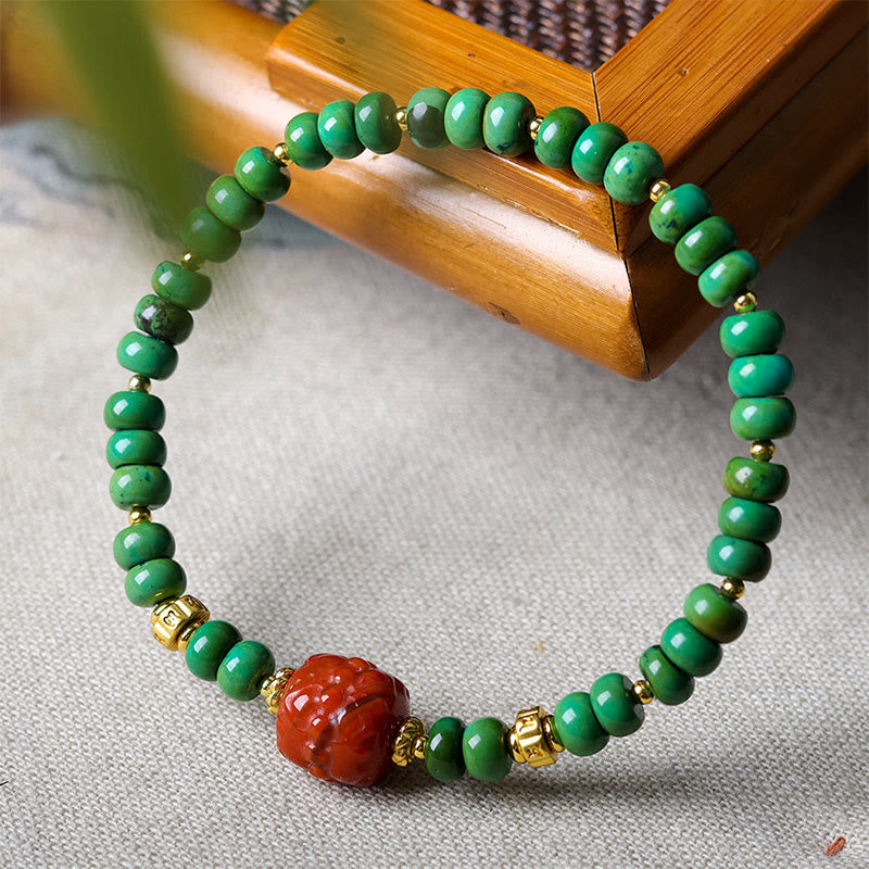 Buddha Stones Tibetan Turquoise Beads South Red Agate Lotus Balance Bracelet - image 1