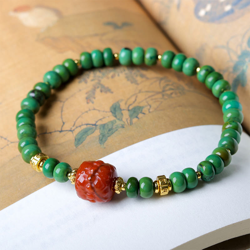 Buddha Stones Tibetan Turquoise Beads South Red Agate Lotus Balance Bracelet - image 4
