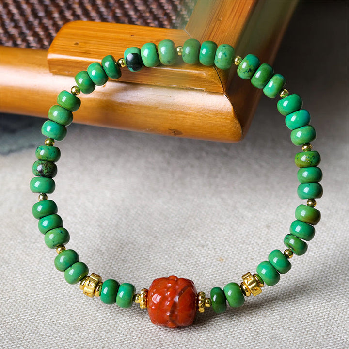Buddha Stones Tibetan Turquoise Beads South Red Agate Lotus Balance Bracelet - image 8