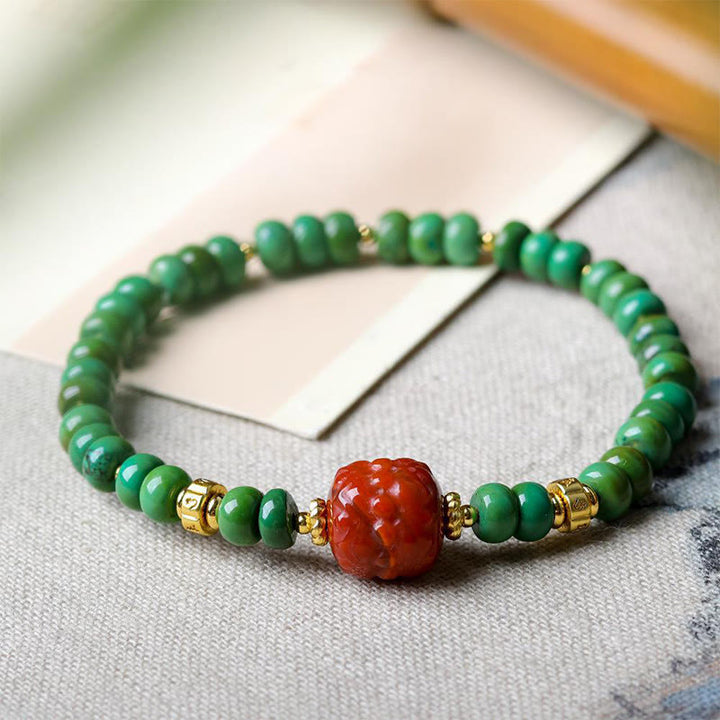 Buddha Stones Tibetan Turquoise Beads South Red Agate Lotus Balance Bracelet - image 3
