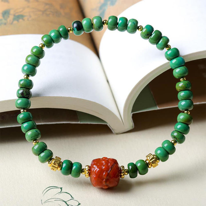 Buddha Stones Tibetan Turquoise Beads South Red Agate Lotus Balance Bracelet - image 2