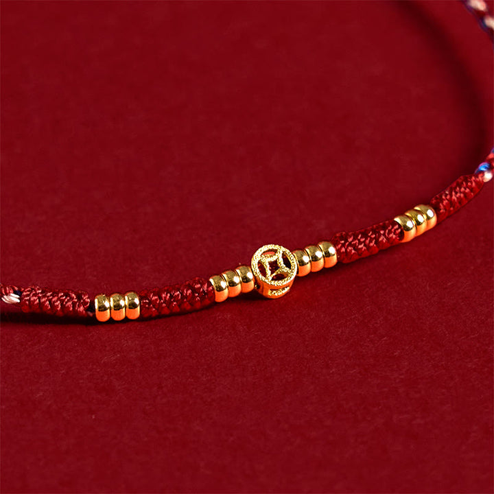 Buddha Stones Handmade Braided Red String Copper Coins Luck Bracelet - image 3