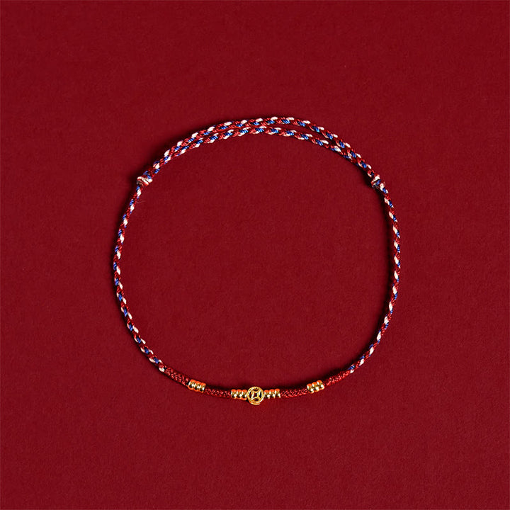 Buddha Stones Handmade Braided Red String Copper Coins Luck Bracelet - image 1