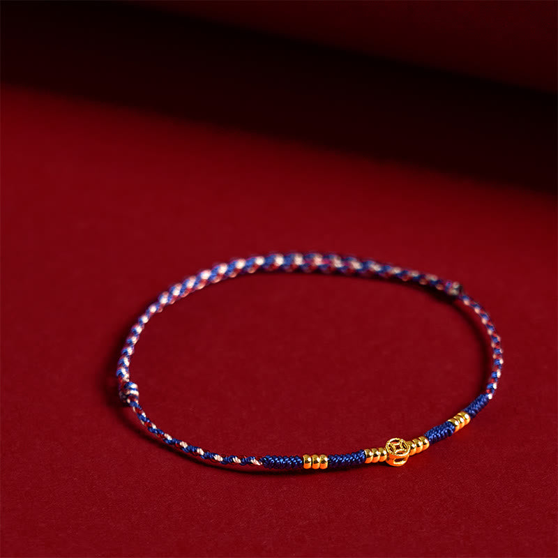 Buddha Stones Handmade Braided Red String Copper Coins Luck Bracelet - Blue Rope(Wrist Circumference:15-17cm) - image 7