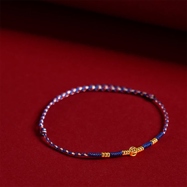 Buddha Stones Handmade Braided Red String Copper Coins Luck Bracelet - Blue Rope(Wrist Circumference:15-17cm) - image 7