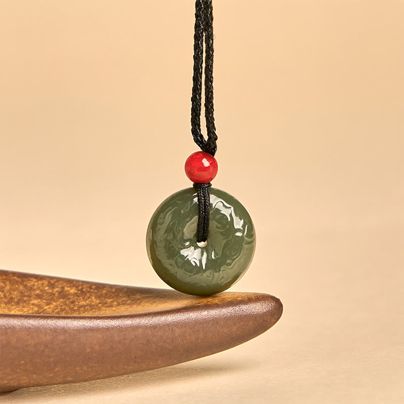 Buddha Stones Peace Buckle Auspicious Clouds Cyan Jade Necklace Luck Pendant - image 2