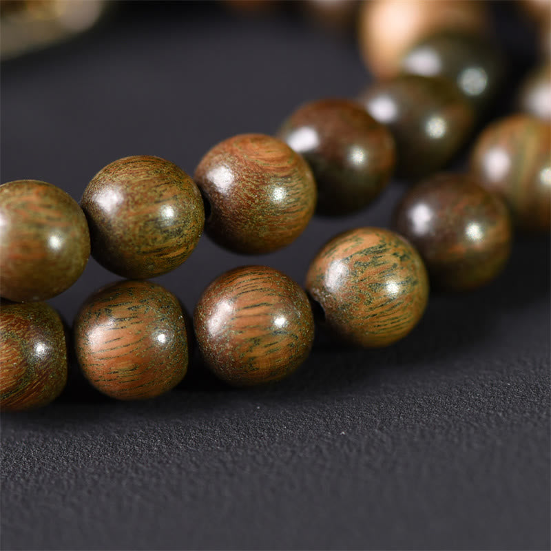 Buddha Stones Tibetan Green Sandalwood Gold Sheen Obsidian Balance Peace Double Wrap Bracelet - image 9