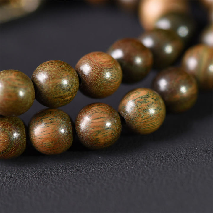 Buddha Stones Tibetan Green Sandalwood Gold Sheen Obsidian Balance Peace Double Wrap Bracelet - image 9