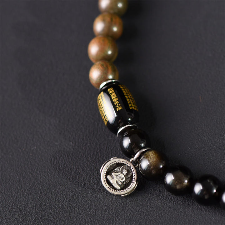 Buddha Stones Tibetan Green Sandalwood Gold Sheen Obsidian Balance Peace Double Wrap Bracelet - image 10