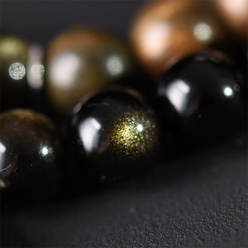 Buddha Stones Tibetan Green Sandalwood Gold Sheen Obsidian Balance Peace Double Wrap Bracelet - image 4