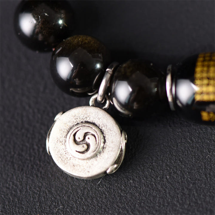 Buddha Stones Tibetan Green Sandalwood Gold Sheen Obsidian Balance Peace Double Wrap Bracelet - image 12