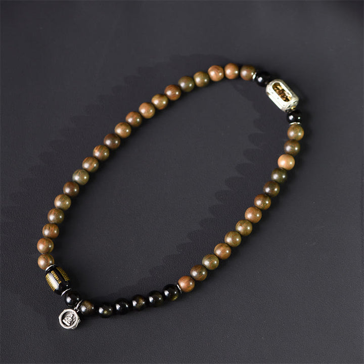 Buddha Stones Tibetan Green Sandalwood Gold Sheen Obsidian Balance Peace Double Wrap Bracelet - image 1