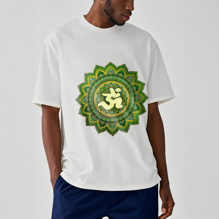 Buddha Stones Casual Green Mandala Om Symbol Pattern Cotton Tee T-shirt - image 1