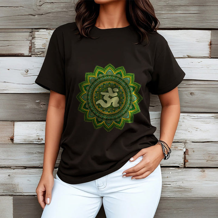 Buddha Stones Casual Green Mandala Om Symbol Pattern Cotton Tee T-shirt - image 6