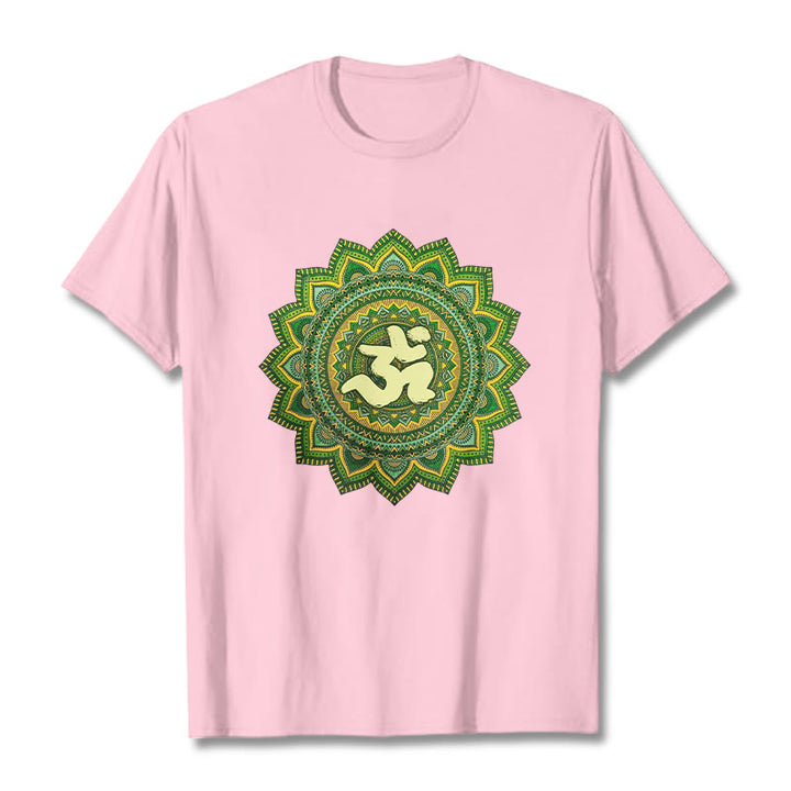 Buddha Stones Casual Green Mandala Om Symbol Pattern Cotton Tee T-shirt - LightPink - 2XL - image 12