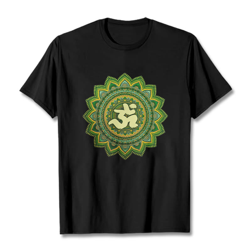 Buddha Stones Casual Green Mandala Om Symbol Pattern Cotton Tee T-shirt - Black - 2XL - image 4