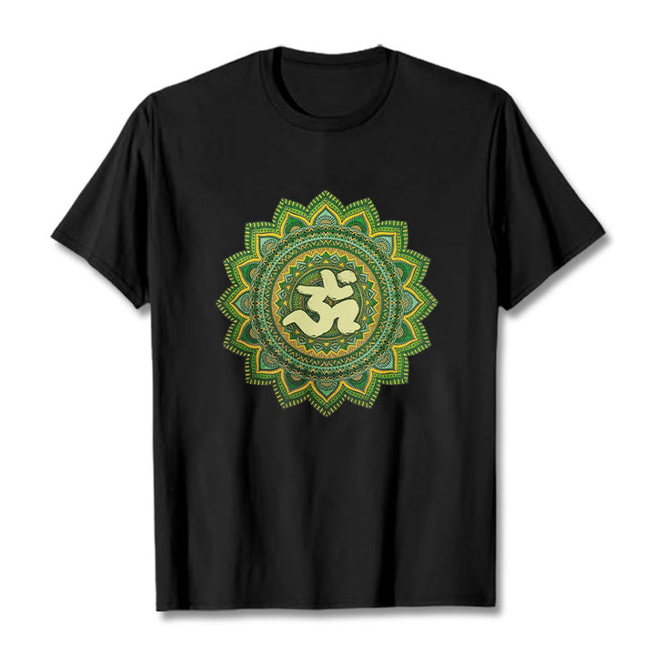 Buddha Stones Casual Green Mandala Om Symbol Pattern Cotton Tee T-shirt - Black - 2XL - image 4