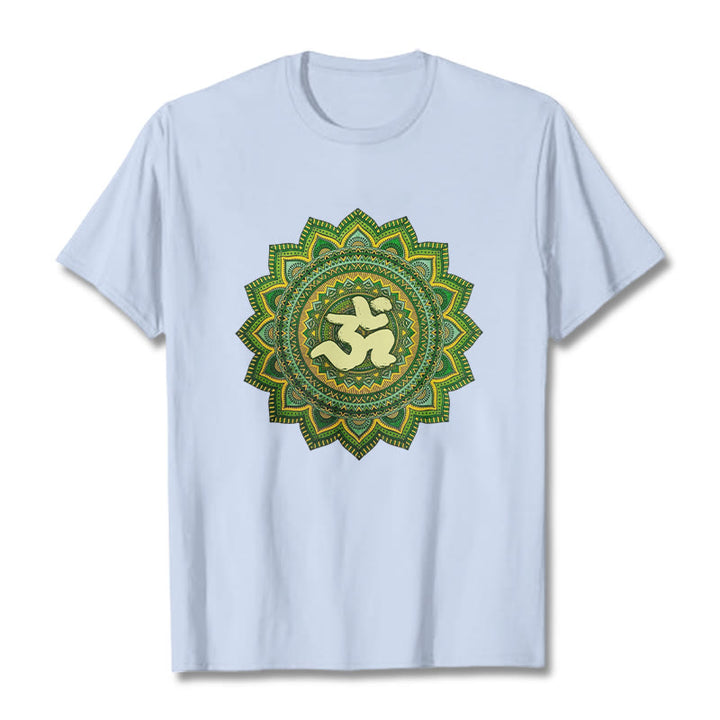 Buddha Stones Casual Green Mandala Om Symbol Pattern Cotton Tee T-shirt - LightCyan - 2XL - image 18