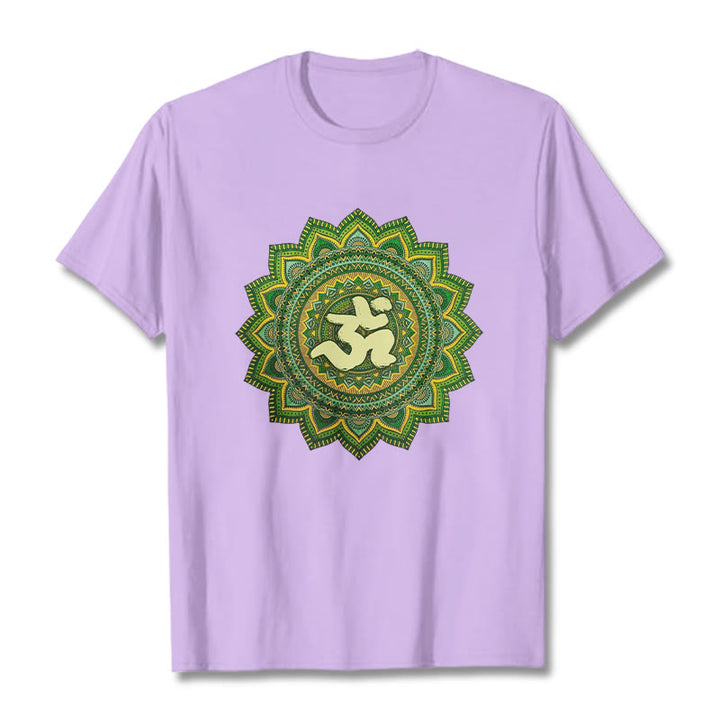 Buddha Stones Casual Green Mandala Om Symbol Pattern Cotton Tee T-shirt - Plum - 2XL - image 16