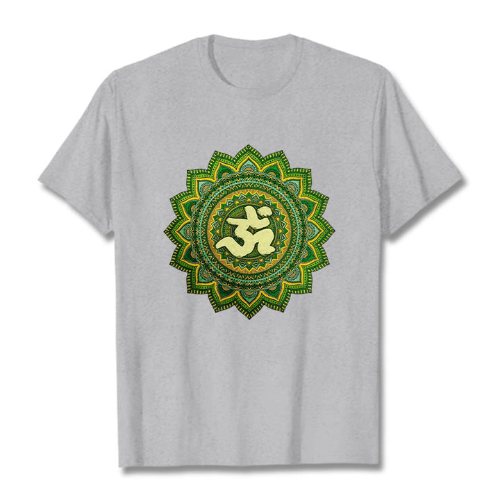 Buddha Stones Casual Green Mandala Om Symbol Pattern Cotton Tee T-shirt - LightGrey - 2XL - image 19