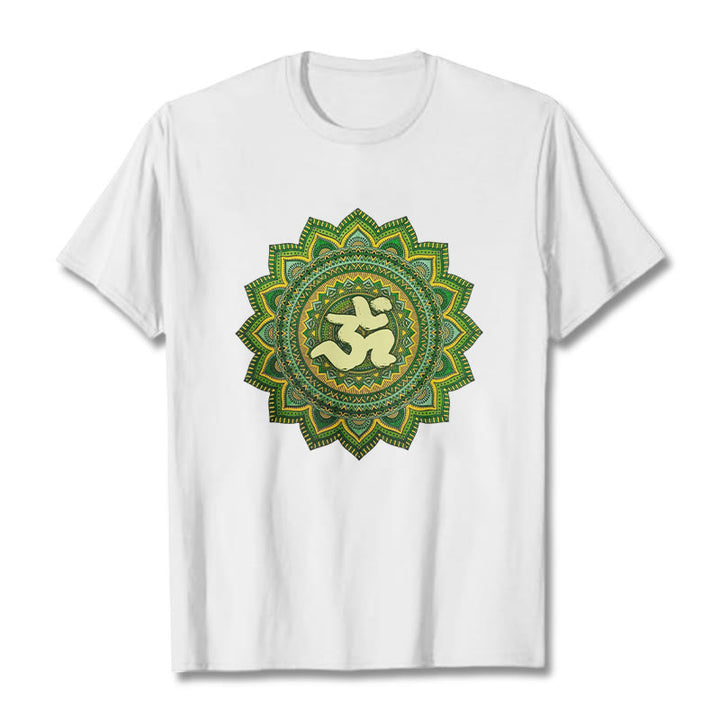 Buddha Stones Casual Green Mandala Om Symbol Pattern Cotton Tee T-shirt - White - 2XL - image 0