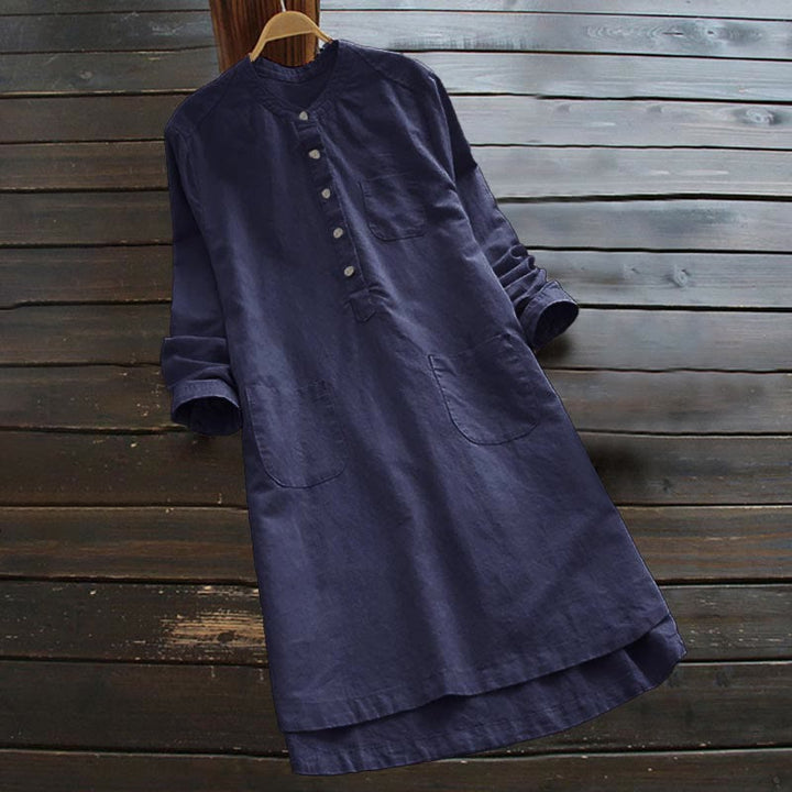 Buddha Stones Solid Buttons Long Sleeve Women's Shirt With Pockets - Navy - US16,UK/AU20,EU48 (5XL) - image 14